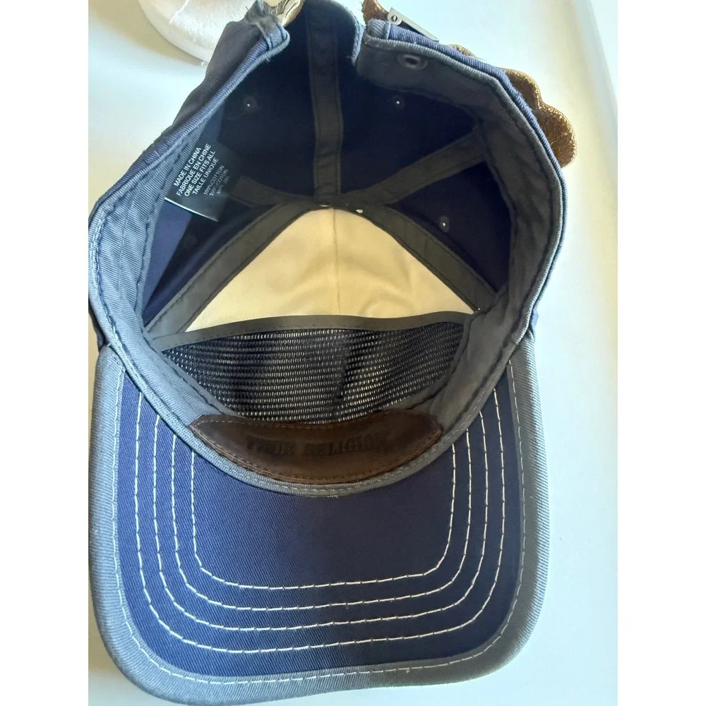 True Religion Navy Blue Horseshoe Logo Baseball Cap Leather Strap Hat One Size